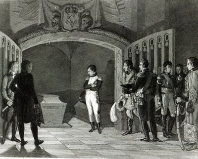 Napoleon Meditating before the Tomb of Frederick II of Prussia in the Crypt of the Garnisonkirche in Potsdam by Ponce Camus. Marie Nicholas